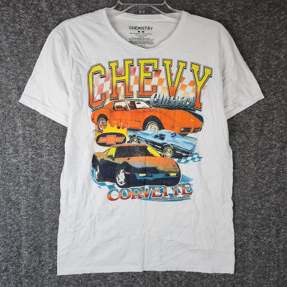 Chemistry T-Shirt Women M Chevy Classics Corvette White Graphic Licensed